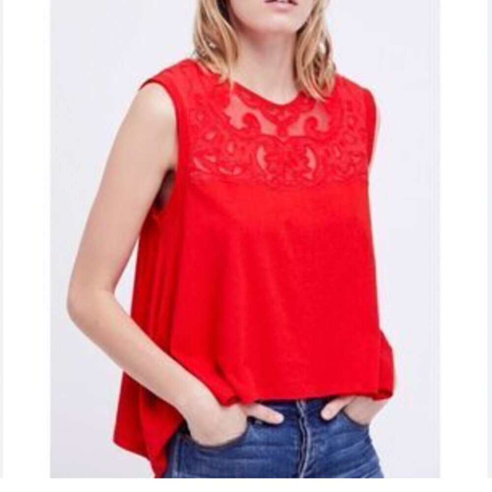 Free People Meant to Be Embroidered Swing Tank Top Red Coral Size Large